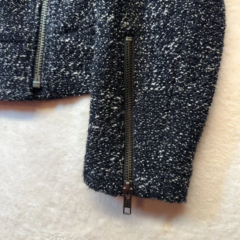 J.Crew Navy Speckled Knit Moto Jacket Asymmetrical Zip Wool Blend Size 4 Casual